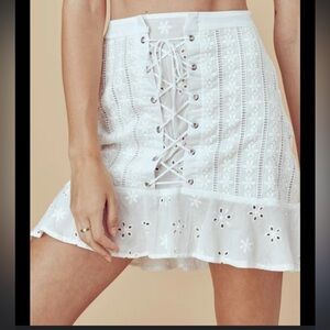 For Love And Lemons White Lace-Up Mini Skirt